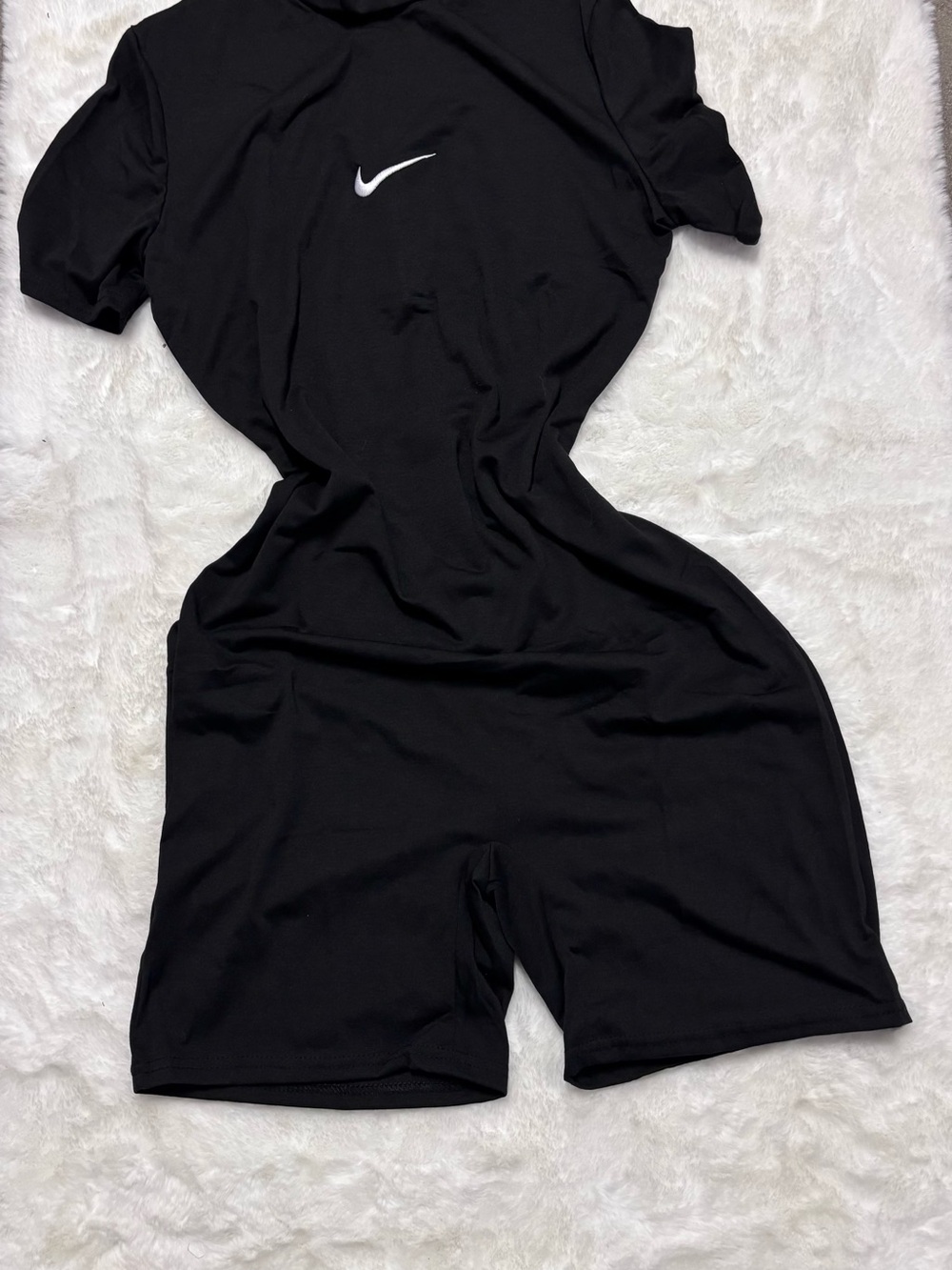 Nike Black Short-Sleeve Athletic Romper with White Swoosh - Picture 2 of 2